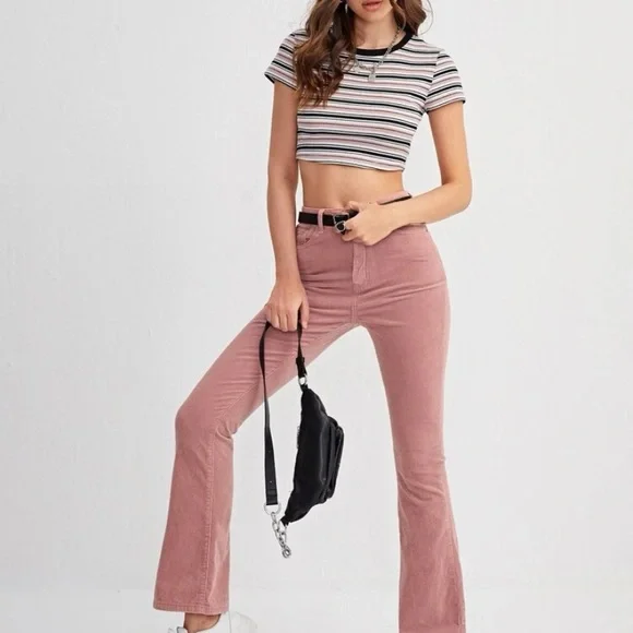 High waist flare leg corduroy pant dusty pink - Picture 4 of 6